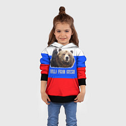 Толстовка-худи детская Привет из России - медведь и триколор, цвет: 3D-черный — фото 2