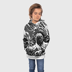 Толстовка-худи детская Черно-белые волны, цвет: 3D-белый — фото 2