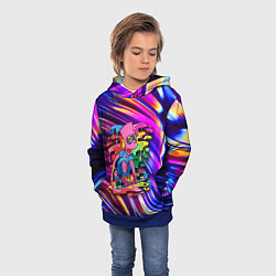 Толстовка-худи детская Скейтбордист Барт Симпсон на фоне разноцветных кля, цвет: 3D-синий — фото 2