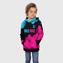 Толстовка-худи детская Free Fire - neon gradient: символ сверху, цвет: 3D-черный — фото 2