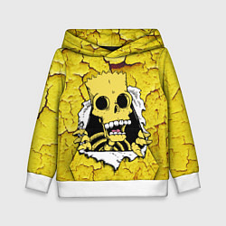 Толстовка-худи детская Скелет Барта Симпсона разрывает штукатурку стены, цвет: 3D-белый