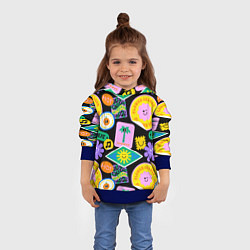 Толстовка-худи детская Летние наклейки pop-art паттерн, цвет: 3D-синий — фото 2
