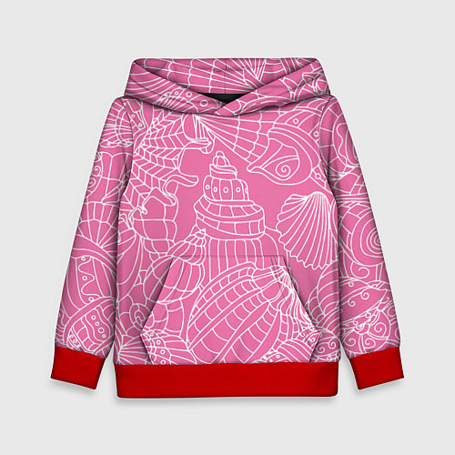 Детская толстовка Океанские ракушки - паттерн / 3D-Красный – фото 1