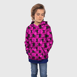 Толстовка-худи детская Black and pink hearts pattern on checkered, цвет: 3D-синий — фото 2
