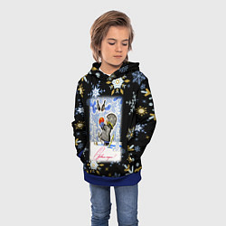 Толстовка-худи детская Новый год ребёнок с апельсином, цвет: 3D-синий — фото 2