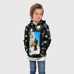Толстовка-худи детская Новый год мишка угощает белочек, цвет: 3D-белый — фото 2