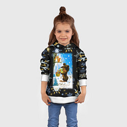 Толстовка-худи детская Новый год мишка угощает белочек, цвет: 3D-белый — фото 2