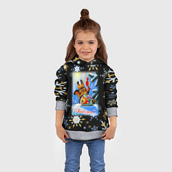 Толстовка-худи детская Новый год белка и пакет с подарками, цвет: 3D-меланж — фото 2