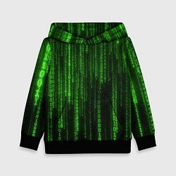 Толстовка-худи детская Двоичный код зеленый, цвет: 3D-черный
