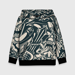 Толстовка-худи детская Японская тату текстура, цвет: 3D-черный