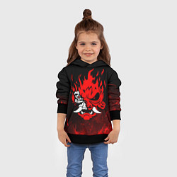 Толстовка-худи детская Cyberpunk 2077 - Логотип в огне, цвет: 3D-черный — фото 2