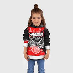 Толстовка-худи детская Самурай - Маска Они - киберпанк, цвет: 3D-белый — фото 2