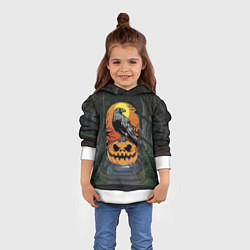 Толстовка-худи детская Ворон, сидящий на тыкве - Halloween, цвет: 3D-белый — фото 2