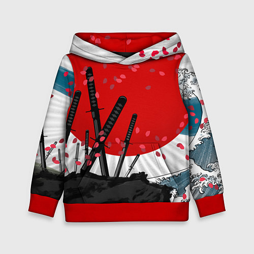 Детская толстовка Солнце, волны и катаны / 3D-Красный – фото 1