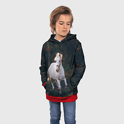 Толстовка-худи детская Скачущая белая лошадь, цвет: 3D-красный — фото 2