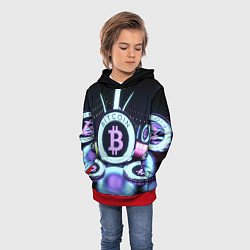 Толстовка-худи детская Неоновый светящийся биткоин, цвет: 3D-красный — фото 2