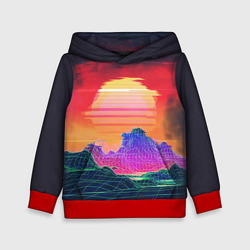 Детская толстовка Синтвейв неоновые горы на закате / 3D-Красный – фото 1