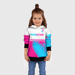 Толстовка-худи детская Porsche neon gradient style: символ сверху, цвет: 3D-черный — фото 2