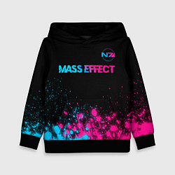 Толстовка-худи детская Mass Effect - neon gradient: символ сверху, цвет: 3D-черный
