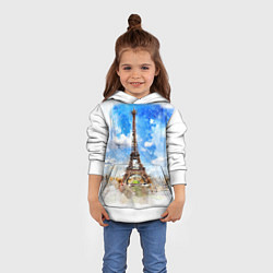 Толстовка-худи детская Париж Эйфелева башня рисунок, цвет: 3D-белый — фото 2