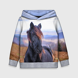 Толстовка-худи детская Черный конь, цвет: 3D-меланж