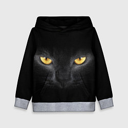 Толстовка-худи детская Чёрная кошка с оранжевыми глазами, цвет: 3D-меланж