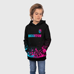 Толстовка-худи детская Brighton - neon gradient: символ сверху, цвет: 3D-черный — фото 2