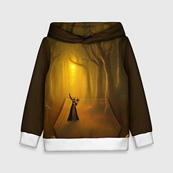 Толстовка-худи детская Ведьма в черном платье в заколдованном лесу с тыкв, цвет: 3D-белый