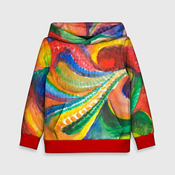 Толстовка-худи детская Райская птичка акварельная абстракция, цвет: 3D-красный