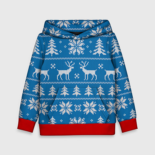 Детская толстовка Рождественский синий свитер с оленями / 3D-Красный – фото 1