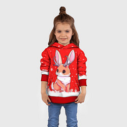 Толстовка-худи детская Кролик олень - кролик с рожками, цвет: 3D-красный — фото 2