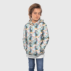 Толстовка-худи детская Новогодний паттерн - Кролики и веточки, цвет: 3D-белый — фото 2