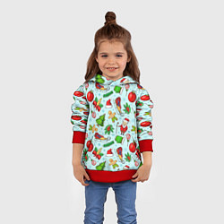 Толстовка-худи детская Новогодний паттерн, цвет: 3D-красный — фото 2