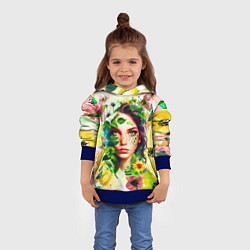 Толстовка-худи детская Девушка Весна - акварель, цвет: 3D-синий — фото 2