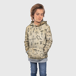 Толстовка-худи детская Научные формулы на старой бумаге, цвет: 3D-меланж — фото 2