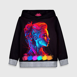 Толстовка-худи детская Нейросеть - девушка киборг в неоновом свечении, цвет: 3D-меланж
