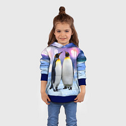 Толстовка-худи детская Пингвины на снегу, цвет: 3D-синий — фото 2