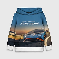 Толстовка-худи детская Lamborghini Huracan STO - car racing, цвет: 3D-белый