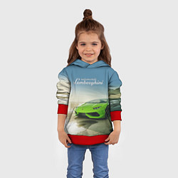 Толстовка-худи детская Ламборджини на берегу океана, цвет: 3D-красный — фото 2