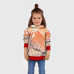 Толстовка-худи детская Ветка цветущей сакуры и вулкан, цвет: 3D-красный — фото 2