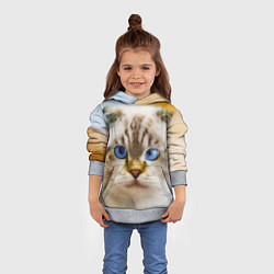Толстовка-худи детская Кошка породы шотландская вислоухая косоглазая, цвет: 3D-меланж — фото 2