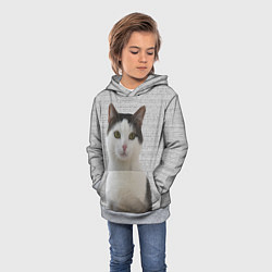 Толстовка-худи детская Задумчивый котик, цвет: 3D-меланж — фото 2