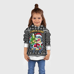 Толстовка-худи детская Сантазавр динозавр, цвет: 3D-белый — фото 2