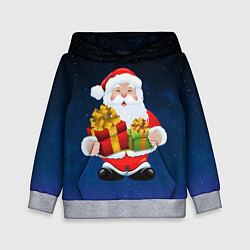 Толстовка-худи детская Санта Клаус с двумя подарками, цвет: 3D-меланж