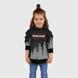 Толстовка-худи детская Ярослав - в красной рамке на темном, цвет: 3D-черный — фото 2