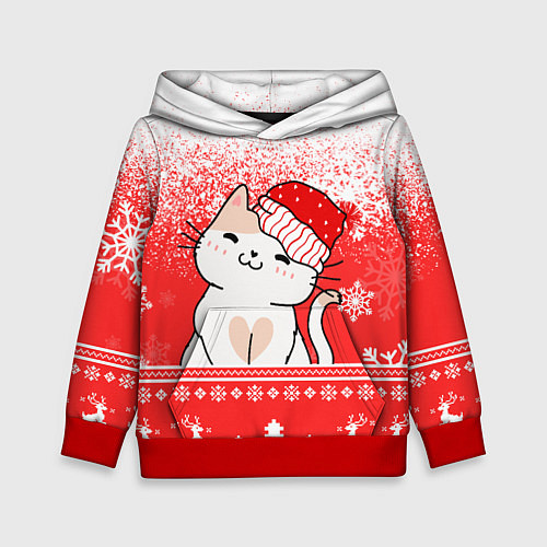 Детская толстовка Новогодний милый котик / 3D-Красный – фото 1