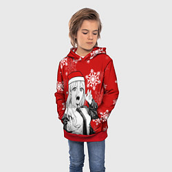 Толстовка-худи детская Пауэр в новогодней шапочке, цвет: 3D-красный — фото 2