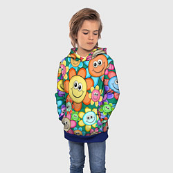 Толстовка-худи детская Ромашки - смайлы, цвет: 3D-синий — фото 2