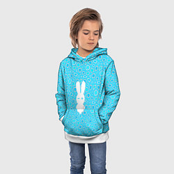 Толстовка-худи детская Белый кролик на голубом - символ 2023, цвет: 3D-белый — фото 2