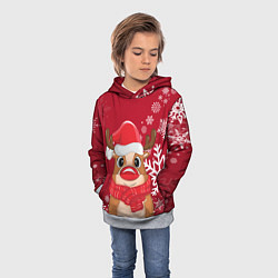 Толстовка-худи детская Новогодний олень и снежинки, цвет: 3D-меланж — фото 2